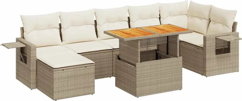 vidaXL 8 részes bézs polyrattan kerti ülőgarnitúra párnával