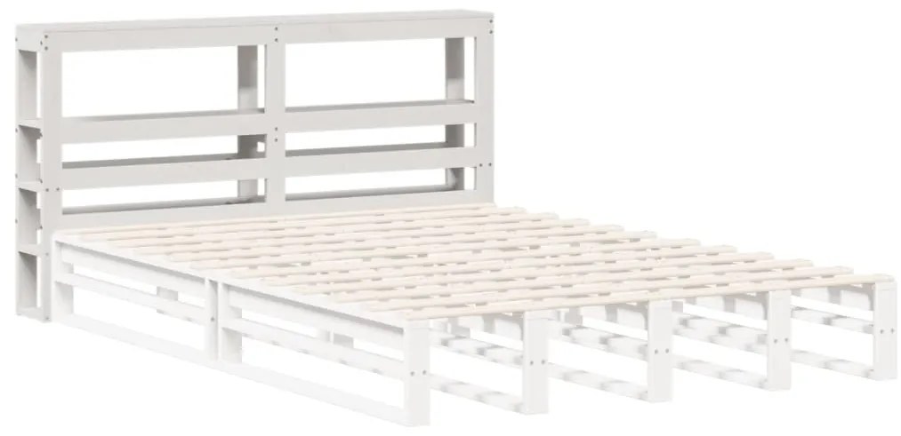 fehér tömör fenyőfa fejtámla polcokkal 150 cm