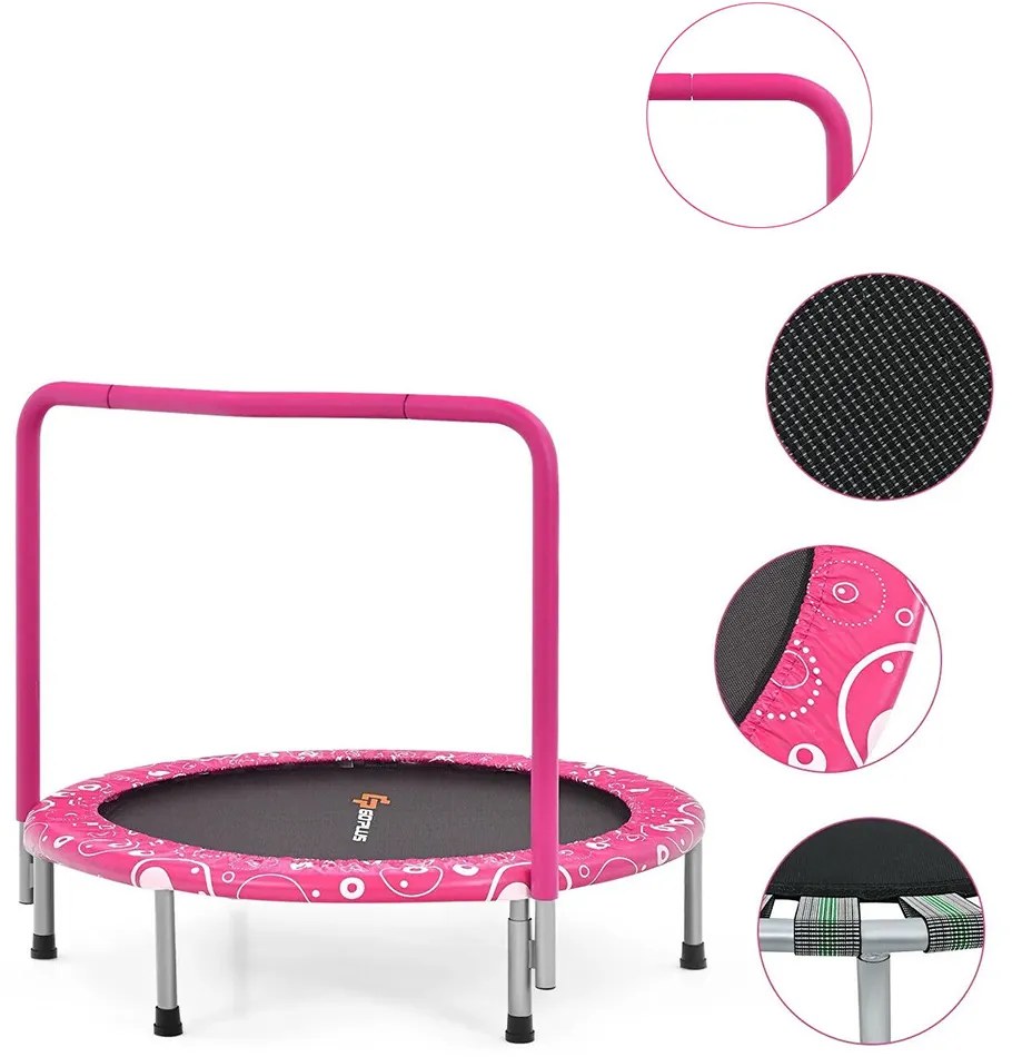 Összecsukható gyerek trambulin fogantyúval, rózsaszín