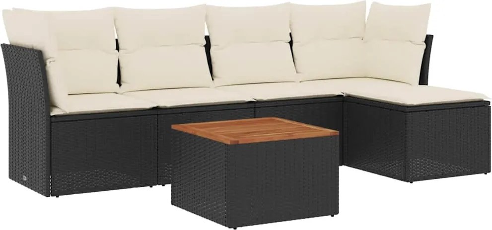 vidaXL 6 részes fekete polyrattan kerti ülőgarnitúra párnákkal