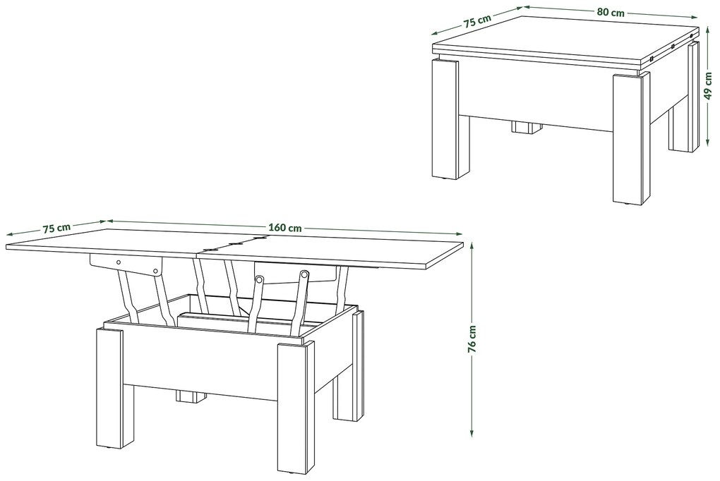 Mazzoni OSLO Artisan Tölgy/Bézs (Pezsgő) - NYITHATÓ/MAGASÍTHATÓ DOHÁNYZÓASZTAL ÉTKEZŐASZTAL ÉS DOHÁNYZÓASZTAL EGYBEN