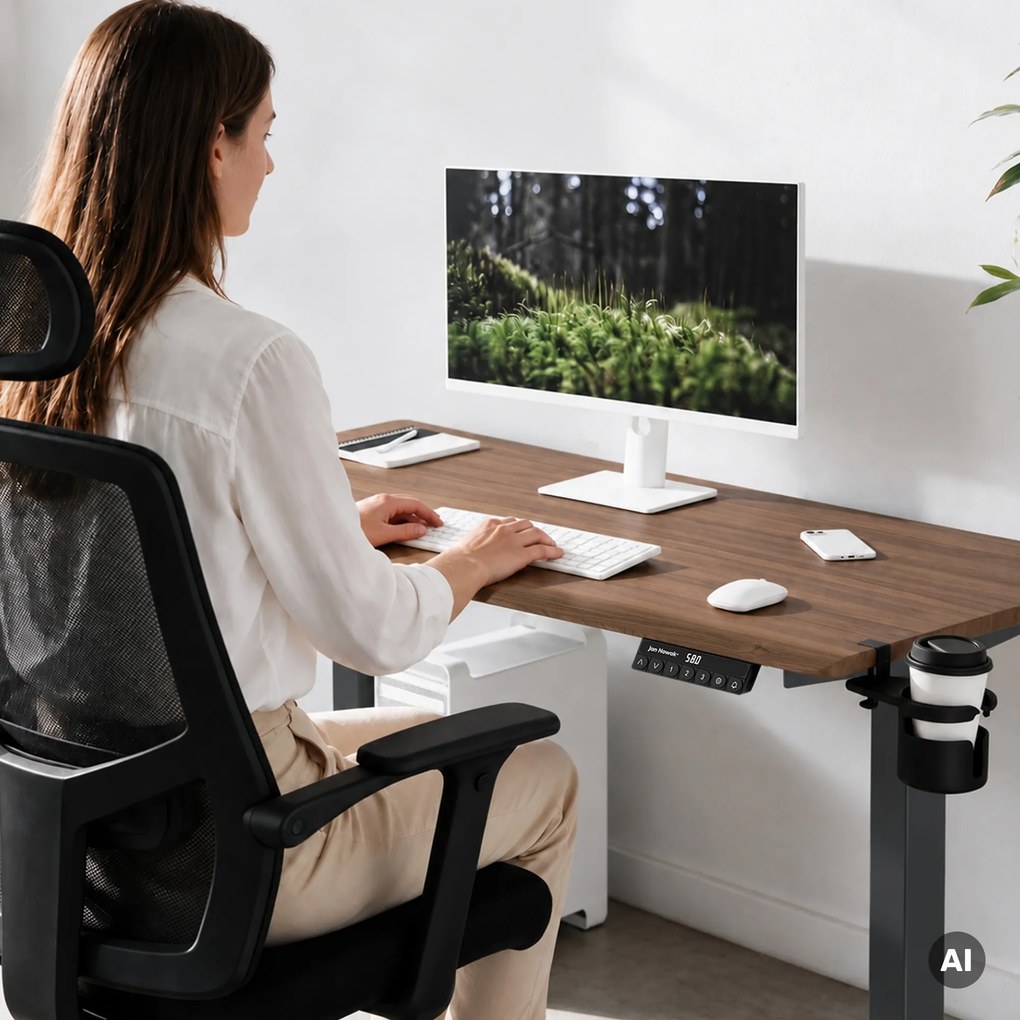 Elektromos íróasztal magasságállítással ergonomikus antracit/dió,1400x700 mm: ARIA