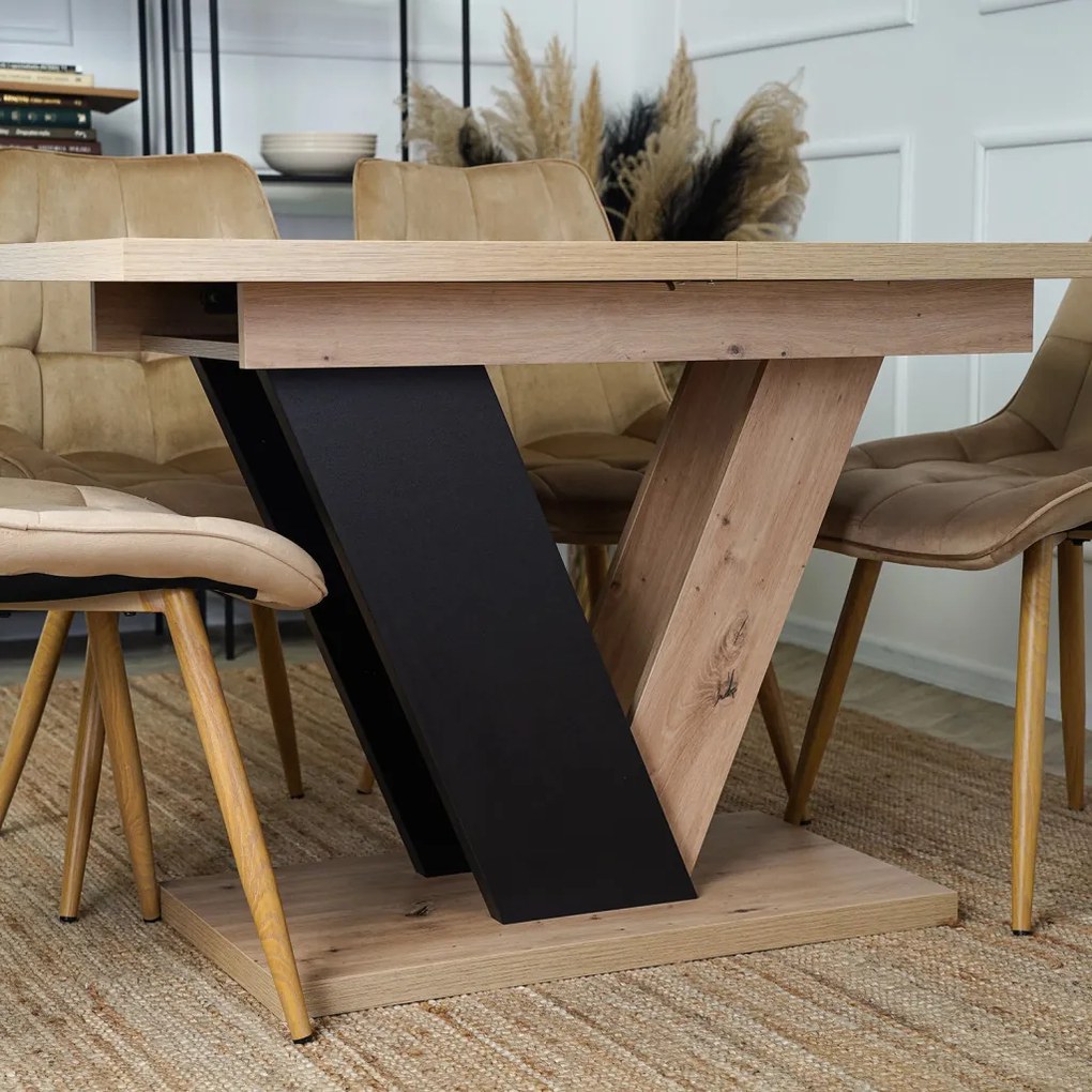 Bővíthető étkezőasztal 120–160 cm Artisan tölgy / fekete színkombinációban – CLARK