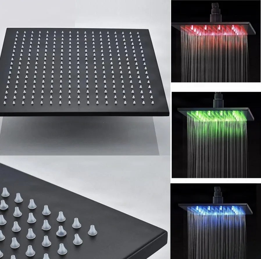 Zuhanyrendszer EYN PT50089 falba süllyesztett kivitelben, LED-világítással, több színváltozatban — Fekete — 20 cm
