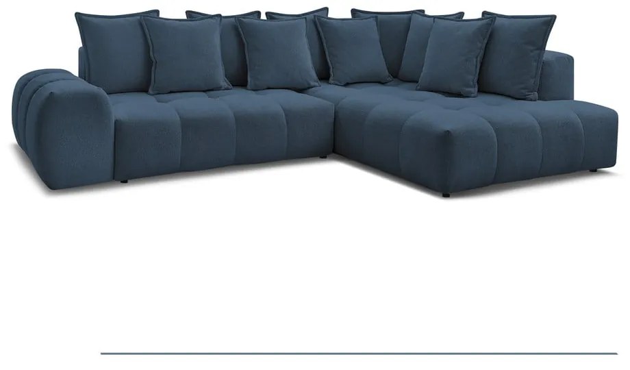 Sötétkék zsenília kinyitható-tárolóhelyes sarokkanapé (jobb oldali-L alakú) Everest – Bobochic Paris