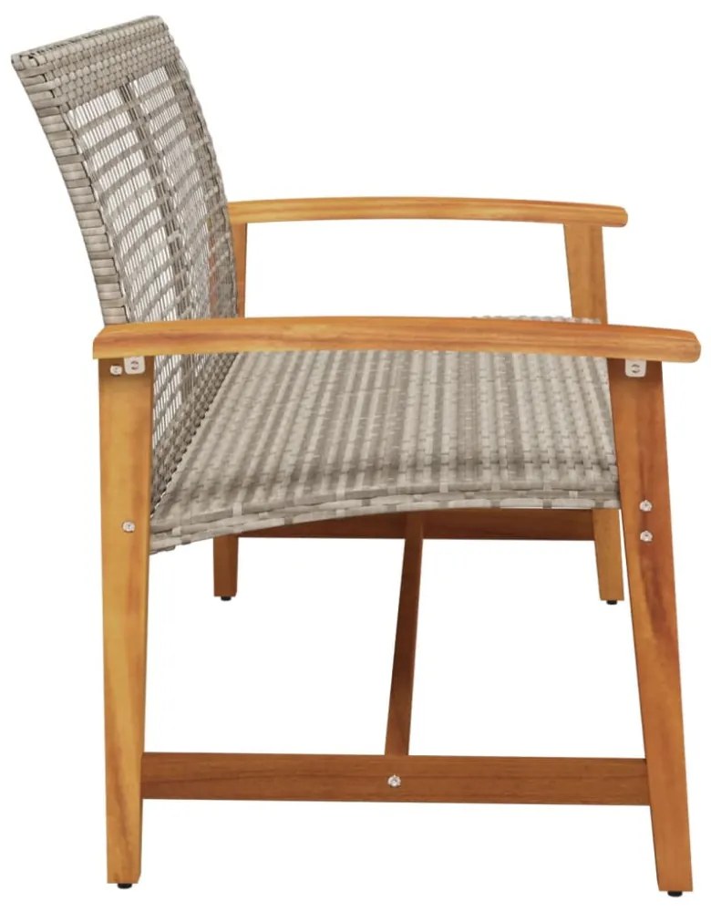 szürke polyrattan és akácfa kerti pad 112 cm