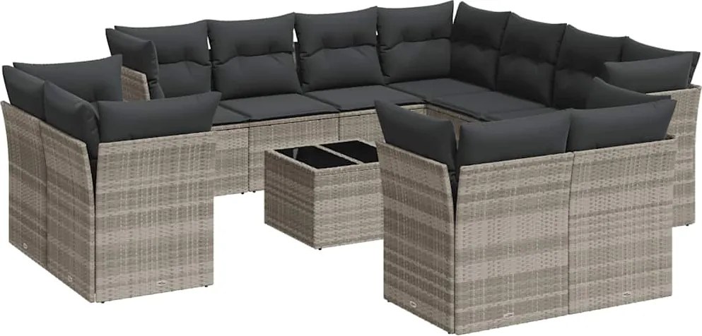 vidaXL 12 részes világosszürke polyrattan kerti ülőgarnitúra párnával
