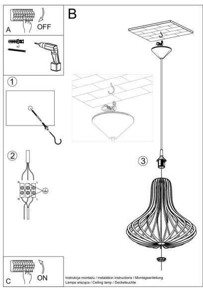 Csillár zsinóron ELZA 1xE27/60W/230V