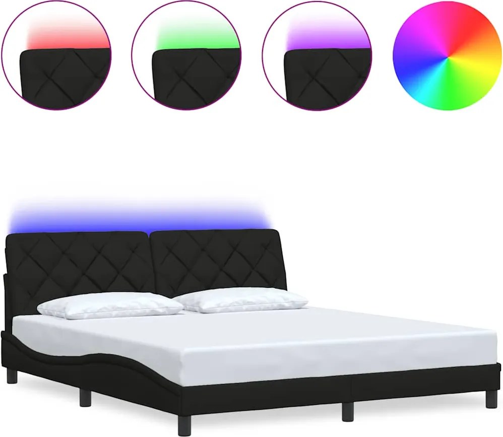 vidaXL fekete szövet ágykeret LED-es matrac nélkül 180 x 200 cm