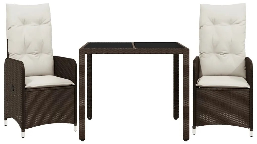 3 részes barna polyrattan kerti bisztrógarnitúra párnákkal