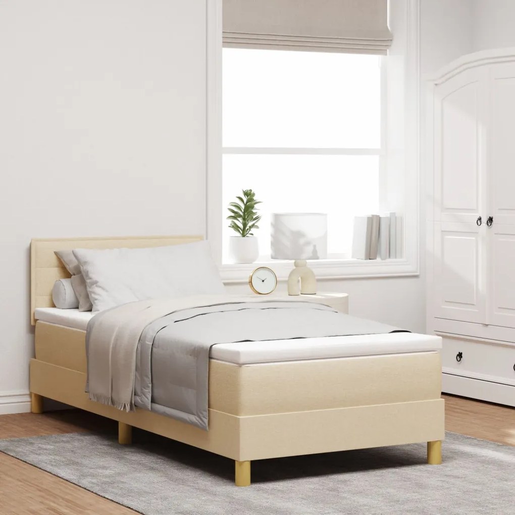 Box Spring Ágy Matraccal Krém 90x190 cm Szövet