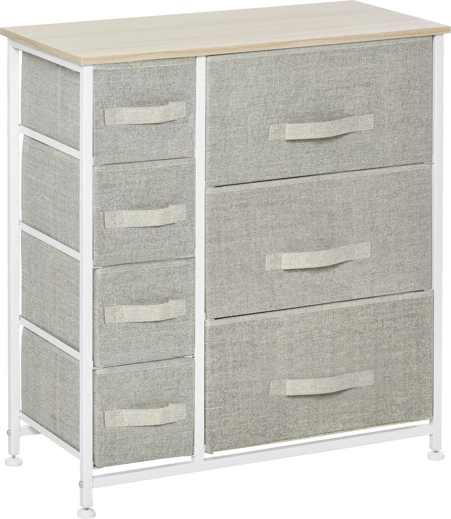 HOMCOM 7 fiókos szövetfiókos tárolószekrény hálószobába, nappaliba, folyosóra 63,5x30x71 cm Szürke | Aosom