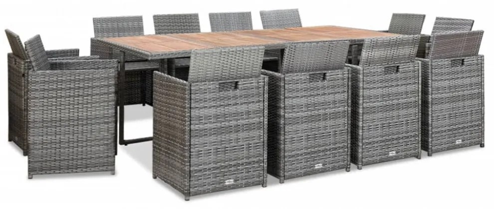13 részes antracitszürke polyrattan étkezőszett párnákkal