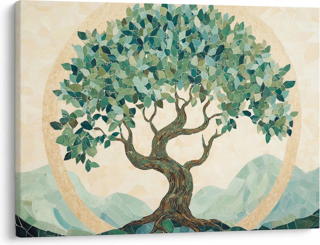 Kép – Elegáns mozaik fával (70x50 cm)