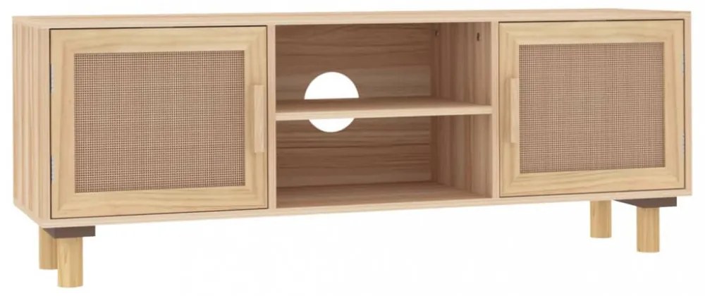 barna fenyőfa és természetes rattan TV-szekrény 105x30x40 cm