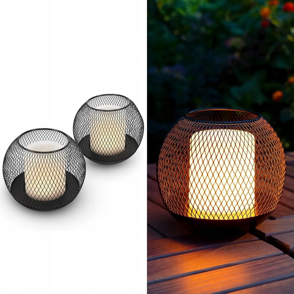 LED-es napelemes lampion 2 db Dekoratív kerti lámpa gyertya effekttel