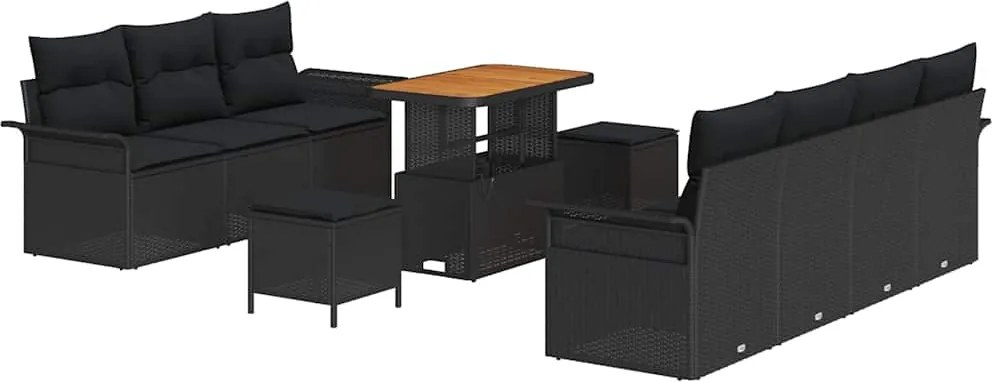 vidaXL Kerti Kanapé Szett párnával tárolóval párnával 10 pcs Fekete