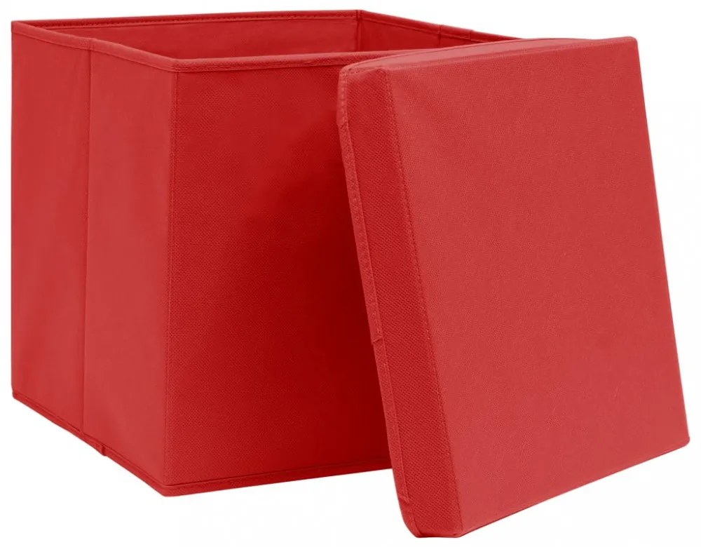 4 db piros szövet tárolódoboz fedéllel 32 x 32 x 32 cm