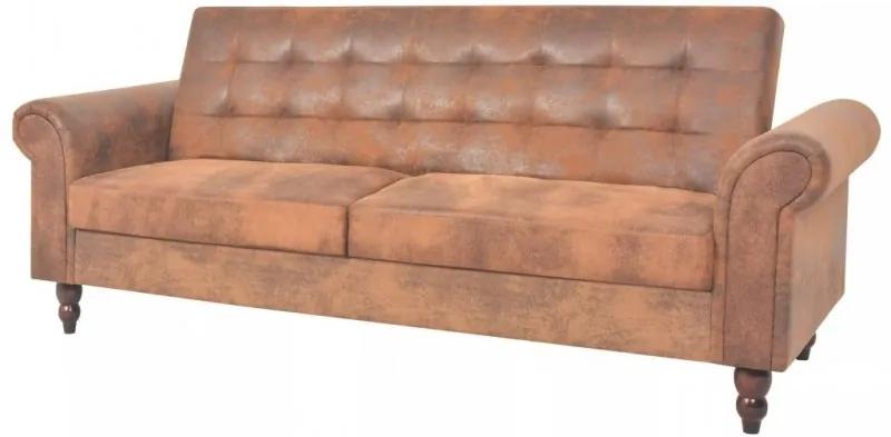 Ággyá alakítható barna műbőr kanapéágy kartámaszokkal