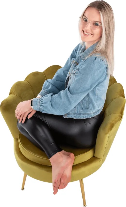 Fotel Art-deco stílusban, mustár színű Velvet anyag/gold chróm-arany, NOBLIN