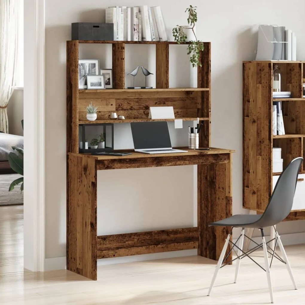 antik fa színű szerelt fa íróasztal polcokkal 102 x 45 x 148 cm