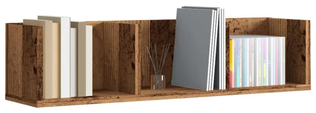 antik fa színű szerelt fa CD-tartó fali polc 75 x 18 x 18 cm
