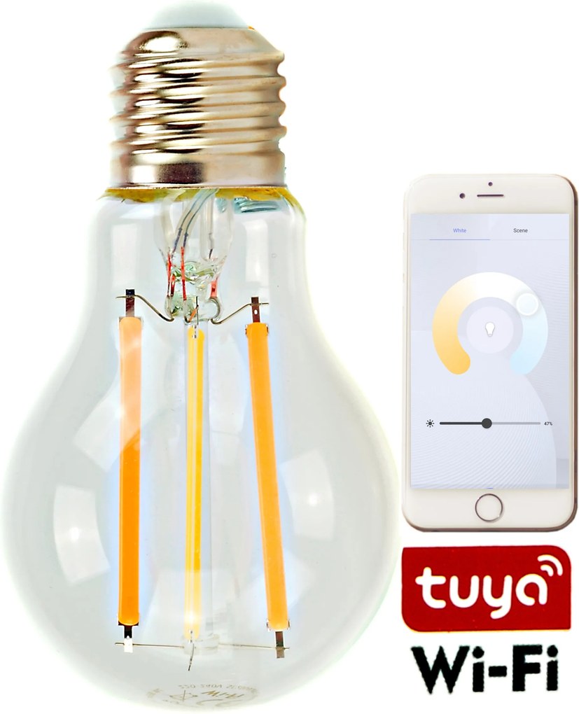 izzó Tuya smart A60 wifi átlátszó fényerőszabályzó fehér loft pók lámpa