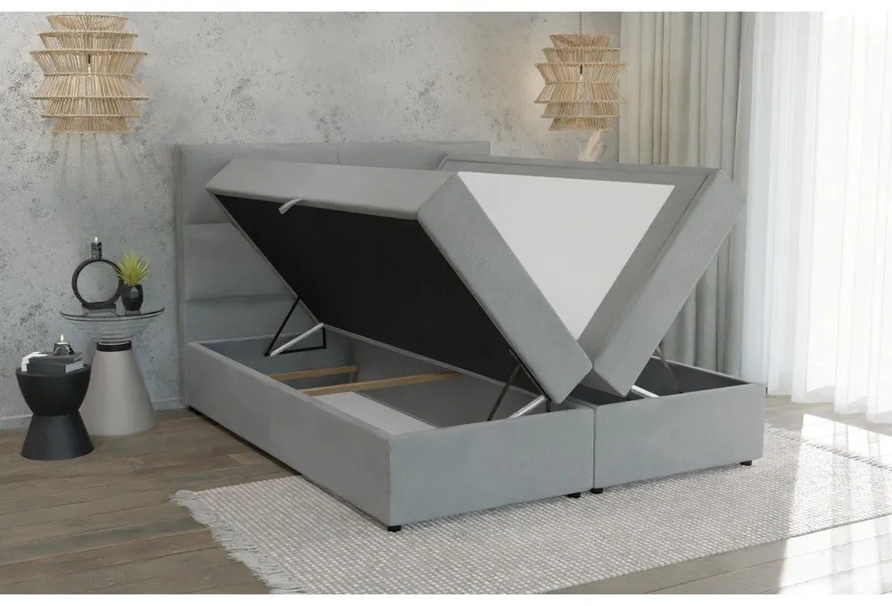 Világosszürke ágyneműtartós boxspring ágy 140x200 cm Lola – Ropez