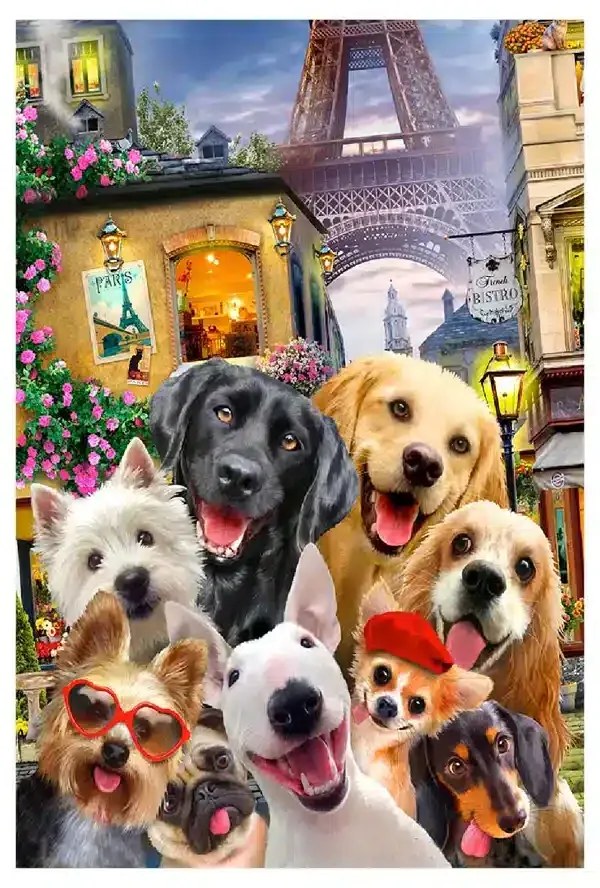 Kiskutyák Párizsban fa puzzle