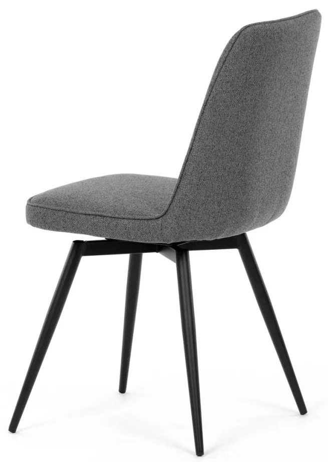 Scaun de sufragerie pivotant, material gri, mecanism rotativ 360°, lac negru mat, picioare metalice