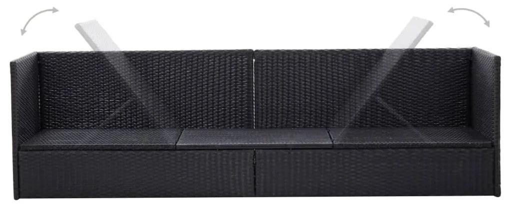 Fekete polyrattan kerti ágy ülő- és hátpárnával