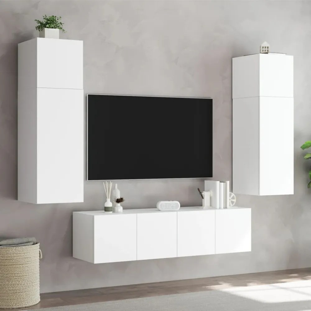 2 db fehér falra szerelhető TV-szekrény LED-del 60x35x31 cm
