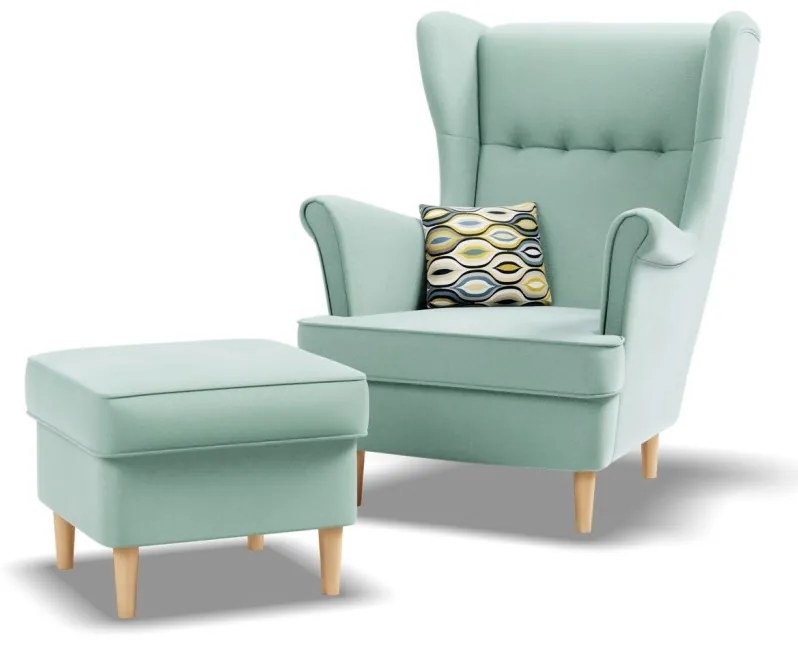 Uszak fotel, bársony, kék