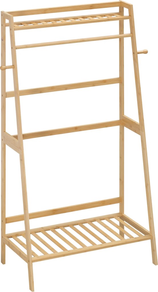 HOMCOM Bambusz Ruhafogó 2 Polccal, 2 Küllővel és 1 Akasztósrúddal - 82 x 36.8 x 140 cm | Aosom