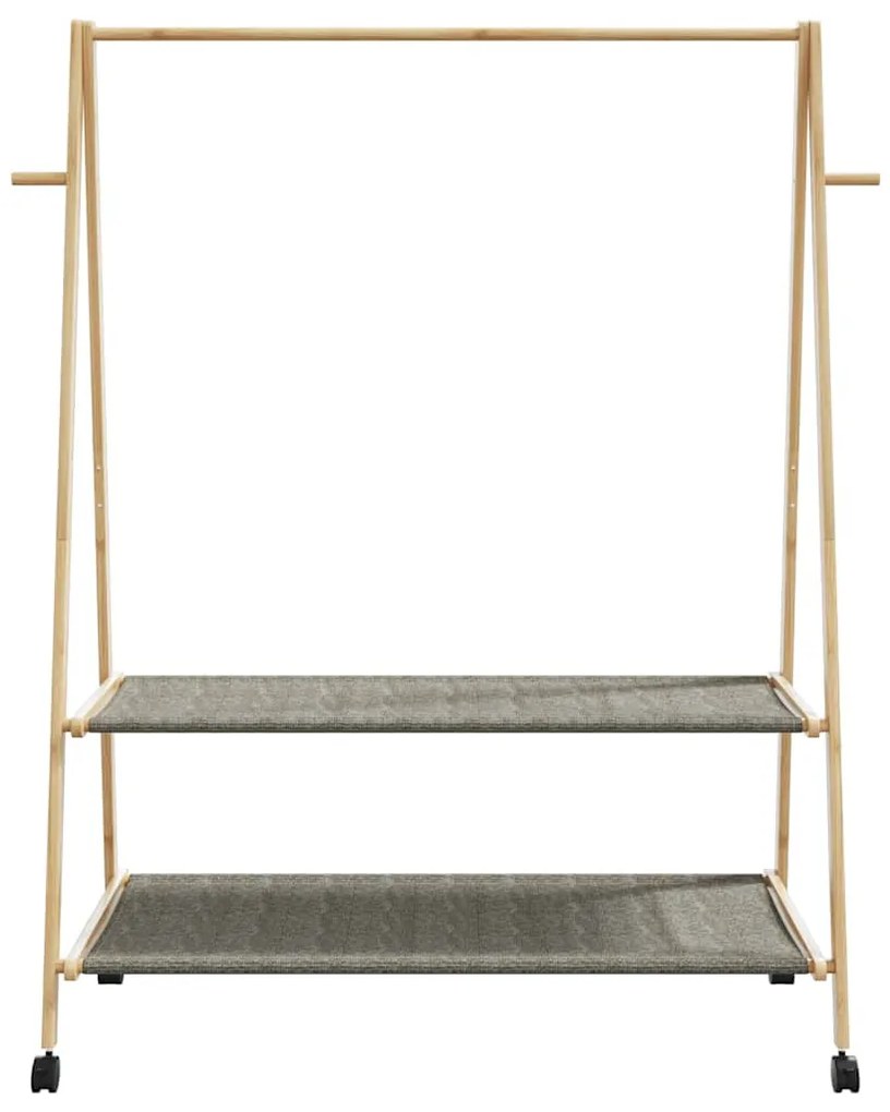 bambusz ruhaállvány polcokkal és kerekekkel 132x45,5x155,5 cm