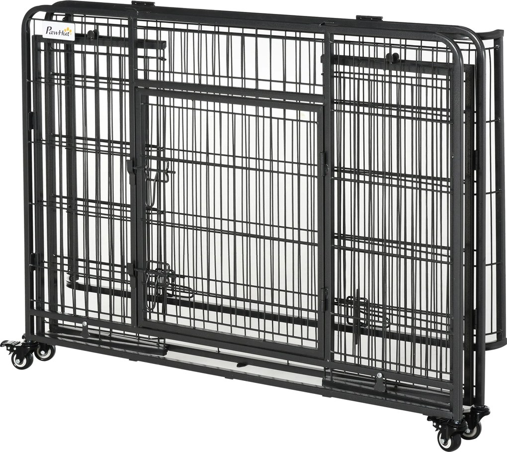 PawHut Összecsukható Fém Kutyaketrec Nagy Kutyáknak 109,5x71x78 cm Kerekekkel és Fékezőkkel, Kivehető Tálca és Ajtó Reteszekkel Golden Retriever Labra