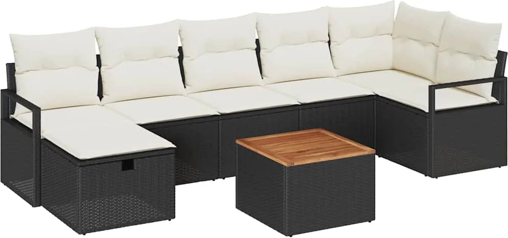 vidaXL Kerti Kanapé Szett párnával tárolóval 8 pcs Fekete Poli rattan