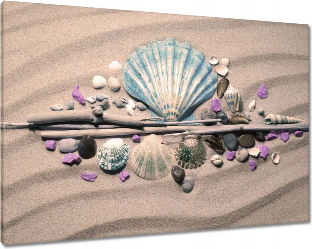 Vászonkép 100x70 Kék kagyló a homokban