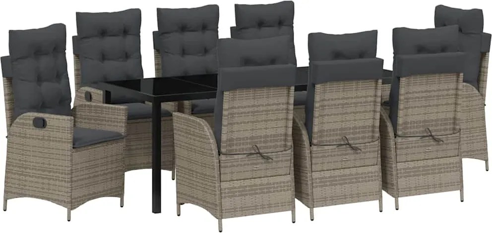 vidaXL Kert étkező szett párnával 9 pcs Szürke polirattan