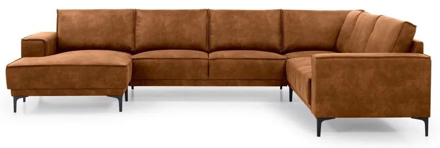 Konyakbarna bőrutánzat sarokkanapé (bal oldali-"U" alakú) Copenhagen – Scandic