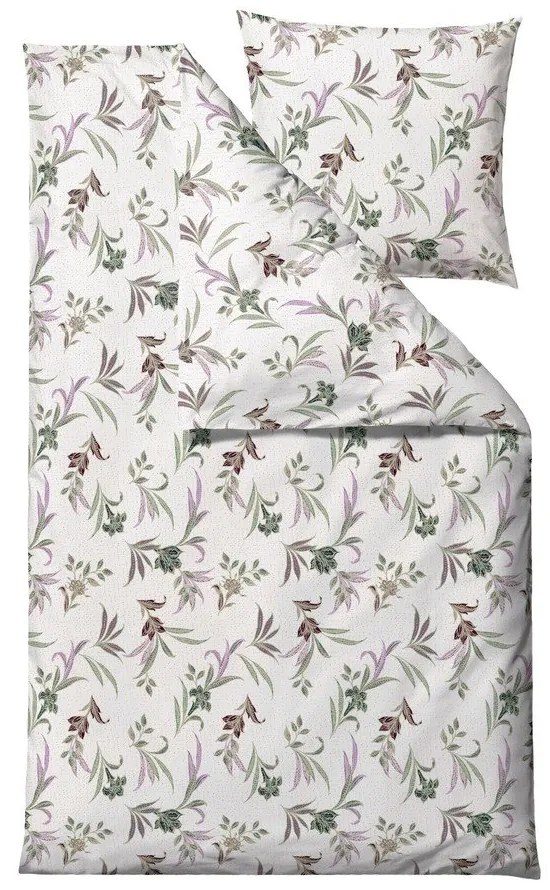 Zöld-bézs egyszemélyes pamut-szatén ágyneműhuzat 140x200 cm Soft Tropic – Södahl