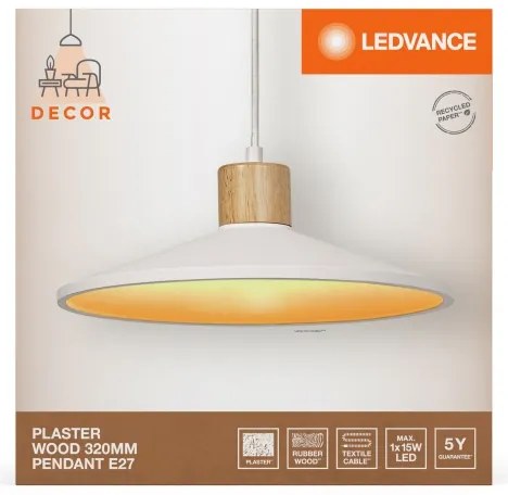Ledvance - Csillár zsinóron DECOR PLASTER 1xE27/25W/230V átm. 32 cm vakolat fehér