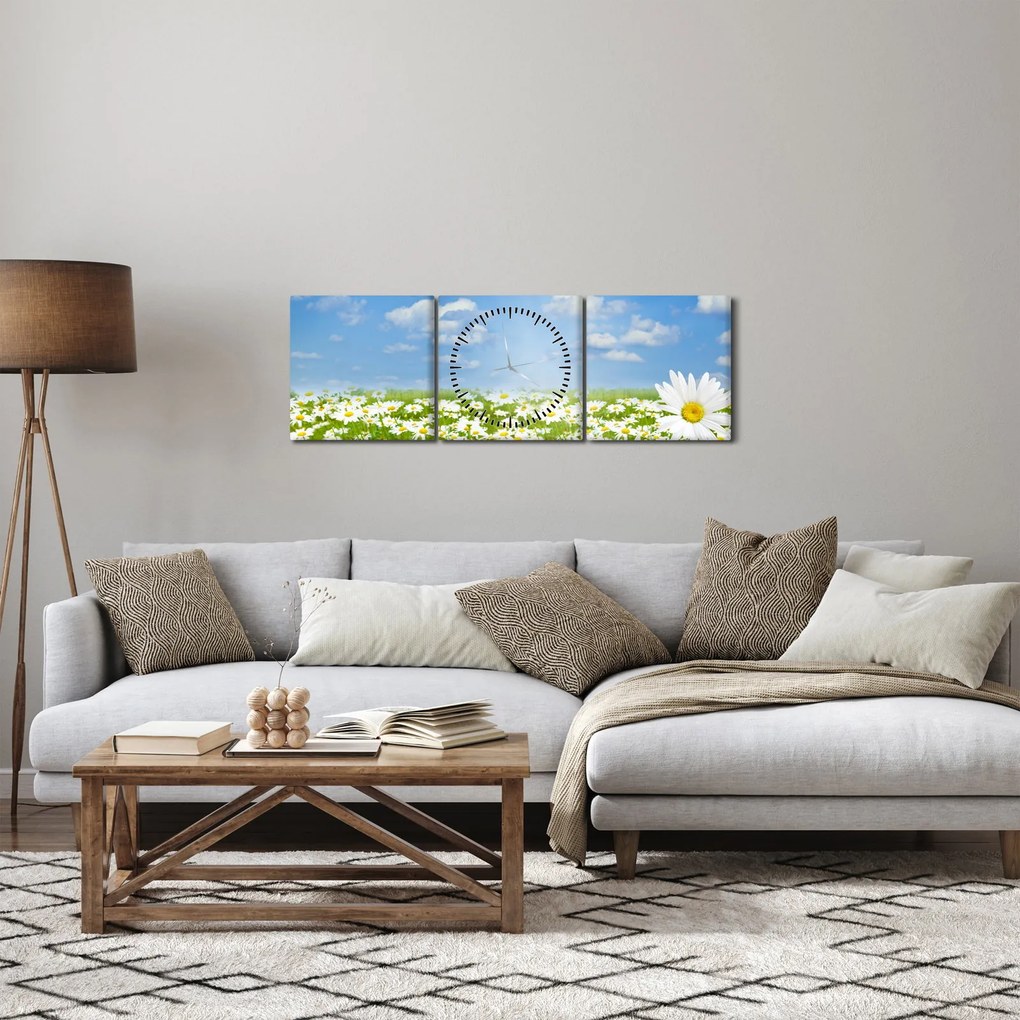 A virágzó rét százszorszépekkel képe (órával) (90x30 cm)