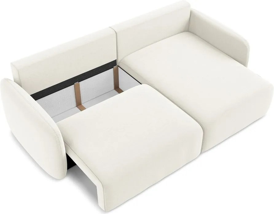 Krémszínű bársony kinyitható-tárolóhelyes sarokkanapé (jobb oldali-heverő résszel) Kalena – Makamii