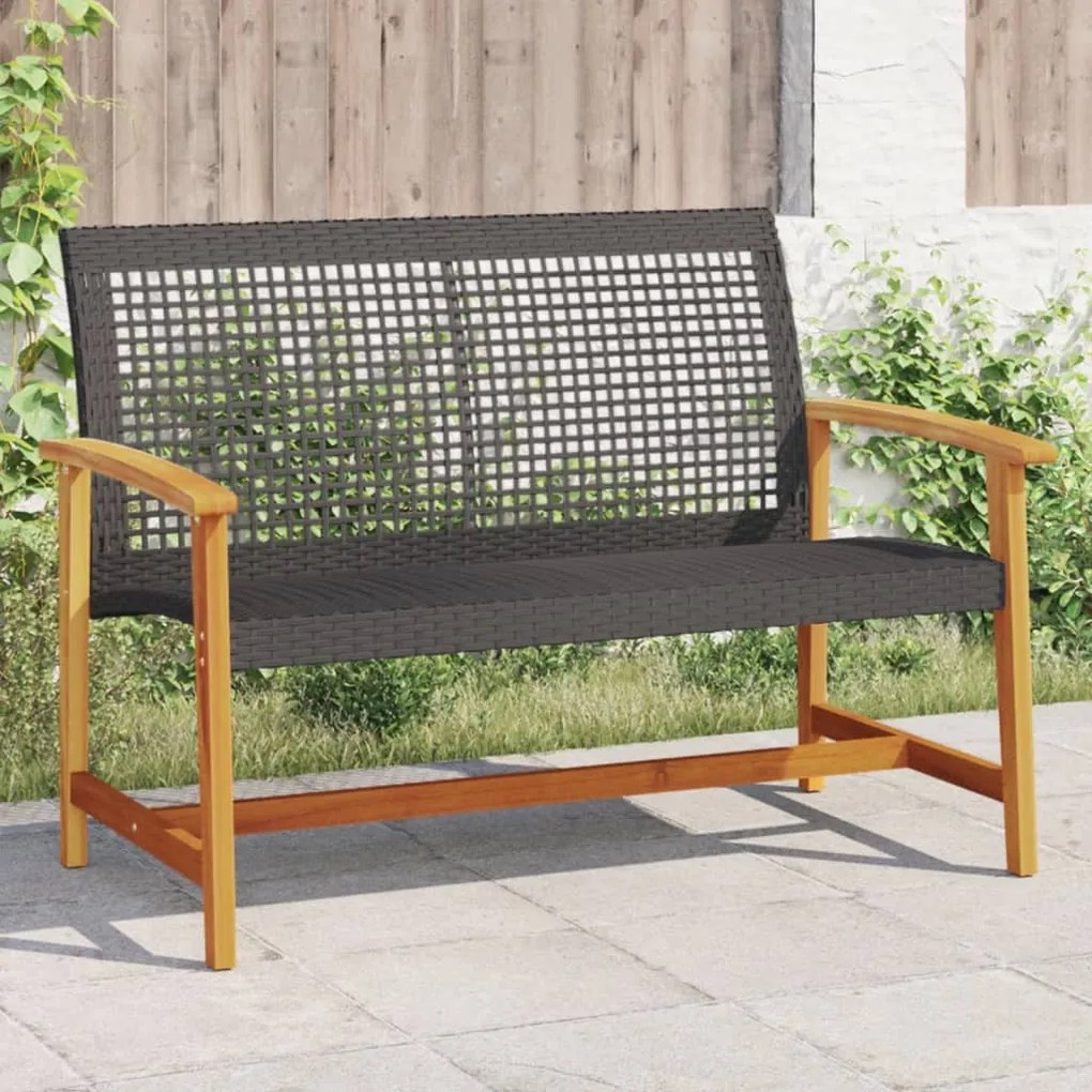 vidaXL fekete polyrattan és akácfa kerti pad 112 cm