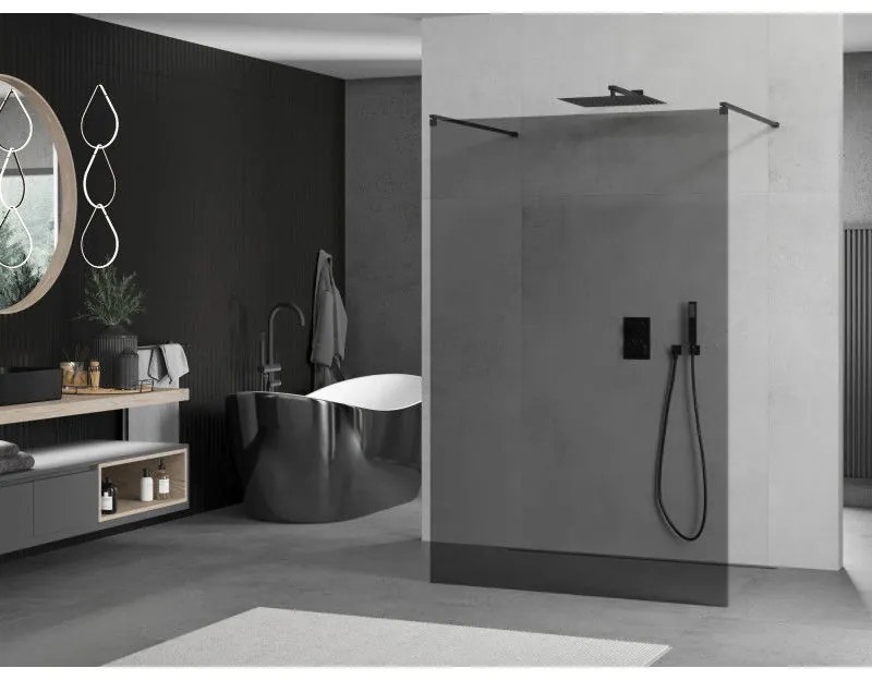 Mexen Kioto, átmenő zuhany paraván 120 x 200 cm, 8mm szürke üveg, 2x fekete stabilizáló távtartó, 800-120-002-70-40