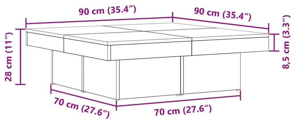Kávézóasztal Fekete Tölgy 90x90x28 cm Mérnöki Fa