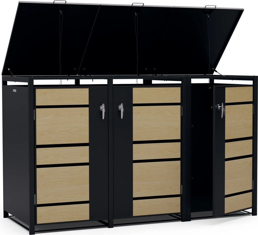 Blumfeldt BinSafe, szemétkosár tároló doboz, 3 szemétkosár, 240 l, zárható, időjárásálló horganyzott acél