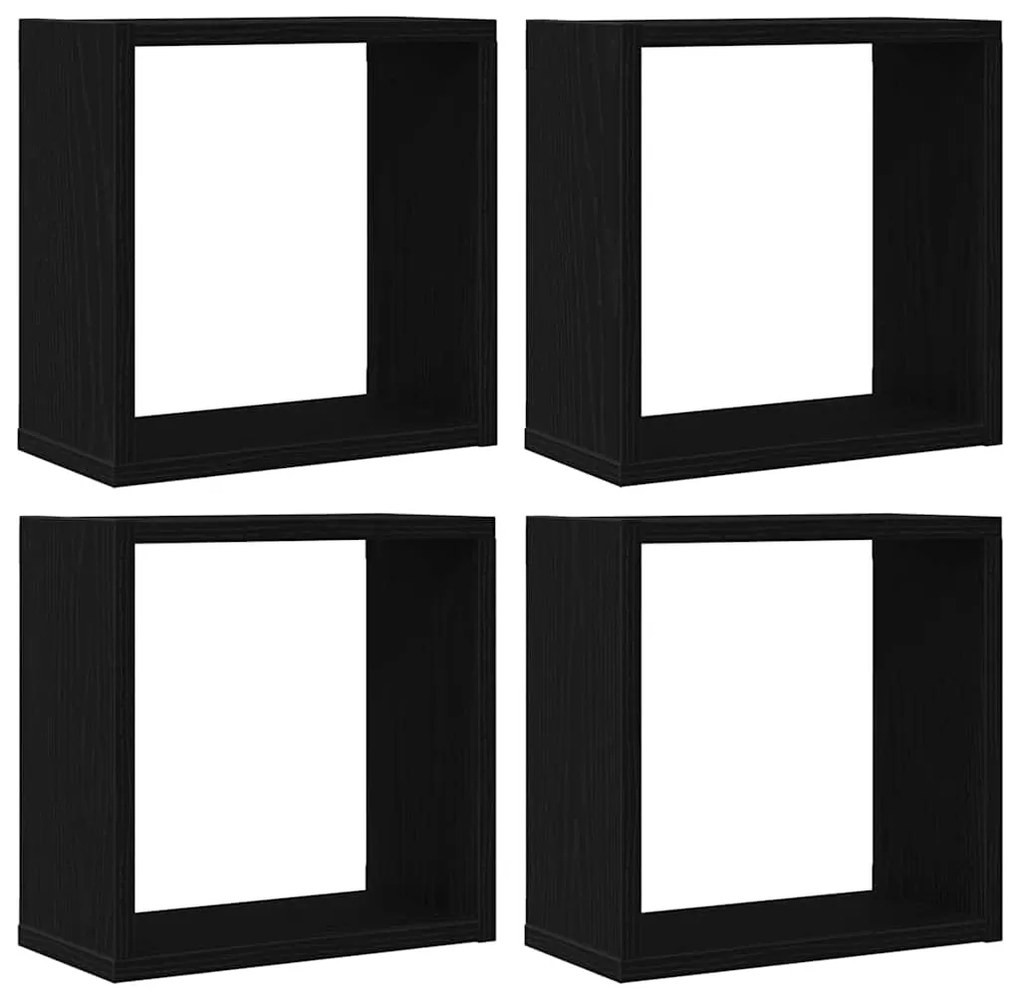 4 db fekete tölgyszínű szerelt fa fali kockapolc 30x15x30 cm