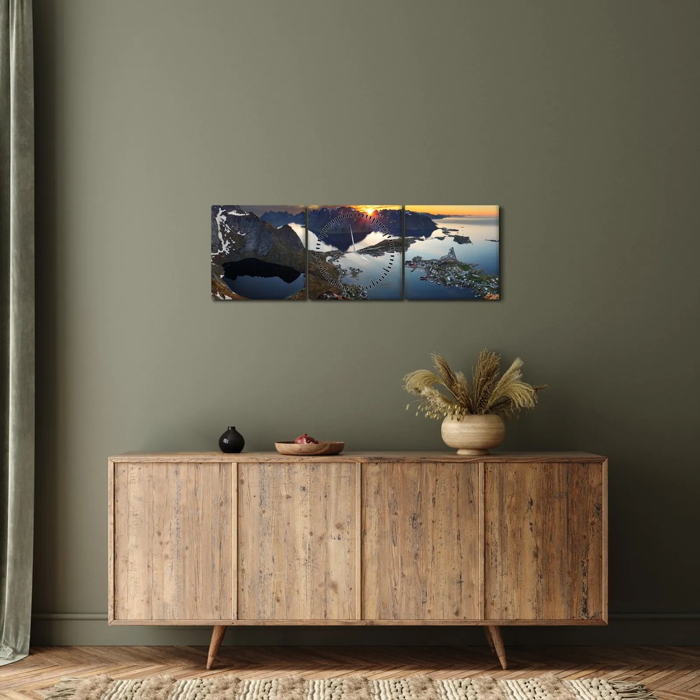Kép - Hegyi táj, Norvégia (órával) (90x30 cm)
